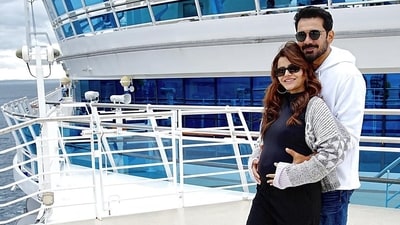 Rubina Dilaik and Abhinav Shukla shared a bunch of images, which had them posing on a yacht. While Rubina wore an all-black outfit with a grey shrug, Abhinav was in denims and a white hoodie. They both wore sneakers with their casual looks. Abhinav was seen cradling Rubina's baby bump from behind in a couple of the photos they posted. Rubina Dilaik and Abhinav Shukla shared a bunch of images, which had them posing on a yacht. While Rubina wore an all-black outfit with a grey shrug, Abhinav was in denims and a white hoodie. They both wore sneakers with their casual looks. Abhinav was seen cradling Rubina's baby bump from behind in a couple of the photos they posted. 