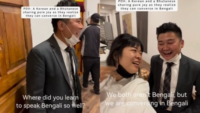 The clip captures both of them speaking fluent Bengali. (Instagram/@luna_yogini_official) The clip captures both of them speaking fluent Bengali. (Instagram/@luna_yogini_official)