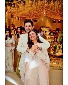 Raghav Chadha and Parineeti Chopra at their engagement in May. (File Photo) Raghav Chadha and Parineeti Chopra at their engagement in May. (File Photo)