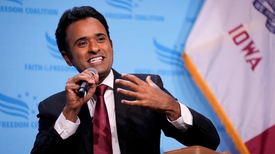 Republican presidential candidate businessman Vivek Ramaswamy speaks at the Iowa Faith & Freedom Coalition's fall banquet. (AP)