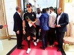 In this photo released by FC Persepolis, Saudi Arabian Al Nassr Cristiano Ronaldo, second left, walks through Imam Khomeini airport, Iran, In this photo released by FC Persepolis, Saudi Arabian Al Nassr Cristiano Ronaldo, second left, walks through Imam Khomeini airport, Iran,