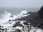 LUBEC, MAINE - SEPTEMBER 16: Waves crash ashore from Post-Tropical Cyclone Lee on September 19, 2023 in Lubec, Maine. Formerly a hurricane, the storm was downgraded, but forecasters say it will remain large and dangerous. Joe Raedle/Getty Images/AFP (Photo by JOE RAEDLE / GETTY IMAGES NORTH AMERICA / Getty Images via AFP) LUBEC, MAINE - SEPTEMBER 16: Waves crash ashore from Post-Tropical Cyclone Lee on September 19, 2023 in Lubec, Maine. Formerly a hurricane, the storm was downgraded, but forecasters say it will remain large and dangerous. Joe Raedle/Getty Images/AFP (Photo by JOE RAEDLE / GETTY IMAGES NORTH AMERICA / Getty Images via AFP)