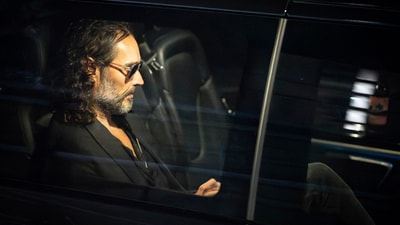 Russell Brand leaves the Troubabour Wembley Park theater in northwest London after performing a comedy set on Saturday, Sept. 16, 2023. (AP) Russell Brand leaves the Troubabour Wembley Park theater in northwest London after performing a comedy set on Saturday, Sept. 16, 2023. (AP)