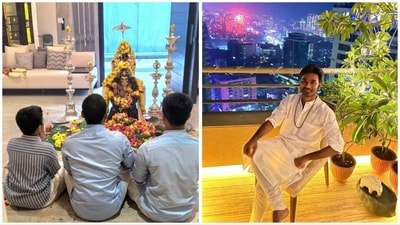 Dhanush shared a picture of the Ganesh idol with his kids on his Instagram account. He captioned his post with, 'Happy Vinayagar Chathurthi. (Instagram/@dhanushkraja) Dhanush shared a picture of the Ganesh idol with his kids on his Instagram account. He captioned his post with, 'Happy Vinayagar Chathurthi. (Instagram/@dhanushkraja)