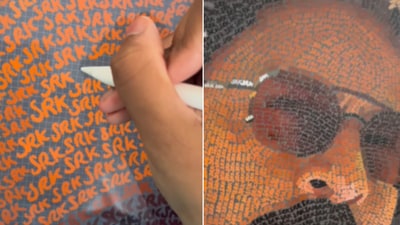 The image shows a fan creating a portrait using the word “SRK”. (Instagram/@djmn_drawing) The image shows a fan creating a portrait using the word “SRK”. (Instagram/@djmn_drawing)