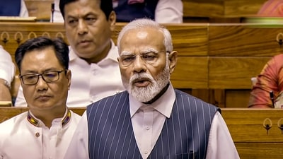 Prime Minister Narendra Modi speaks in the Lok Sabha during a special session of the Parliament, in New Delhi (PTI)