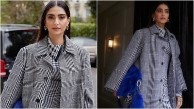 Sonam's outfit comes decorated in a check pattern in grey and black hues and creates an optical illusion with the same on the hem of her ensemble. She wore a trench coat, a knee-length bodycon dress, and matching stockings. The star shared the pictures with the caption, "At the Burberry show today sporting its newest threads." Fans loved the look and dropped heart and fire emojis to praise the star. Sonam's outfit comes decorated in a check pattern in grey and black hues and creates an optical illusion with the same on the hem of her ensemble. She wore a trench coat, a knee-length bodycon dress, and matching stockings. The star shared the pictures with the caption, "At the Burberry show today sporting its newest threads." Fans loved the look and dropped heart and fire emojis to praise the star. 