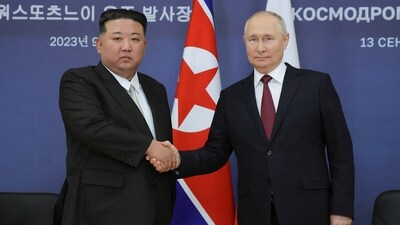 North Korea's leader Kim Jong Un (L) shaking hands with Russia's President Vladimir Putin. (AFP) North Korea's leader Kim Jong Un (L) shaking hands with Russia's President Vladimir Putin. (AFP)