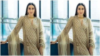 Assisted by makeup artist Angelina Joseph, Karisma decked up in black eyeliner, black kohl, mascara-laden eyelashes, feathered eyebrows, contoured cheeks and a shade of nude lipstick. (Instagram/@therealkarismakapoor) Assisted by makeup artist Angelina Joseph, Karisma decked up in black eyeliner, black kohl, mascara-laden eyelashes, feathered eyebrows, contoured cheeks and a shade of nude lipstick. (Instagram/@therealkarismakapoor)