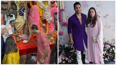 Kartik Aaryan offers prayer to Lalbaugcha Raja; Varun Dhawan and Natasha Dalal at Arpita Khan's home. Kartik Aaryan offers prayer to Lalbaugcha Raja; Varun Dhawan and Natasha Dalal at Arpita Khan's home.