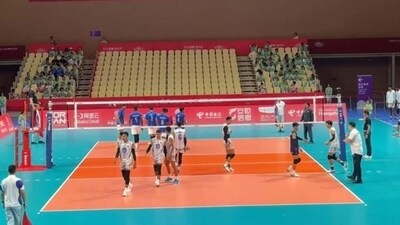 India put up a dominant performance to outclass Cambodia 3-0 in their opening match of the men's volleyball competition (Twitter/Media_SAI) India put up a dominant performance to outclass Cambodia 3-0 in their opening match of the men's volleyball competition (Twitter/Media_SAI)