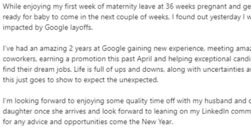 The unnamed ex-Google staffer's LinkedIn post. The unnamed ex-Google staffer's LinkedIn post.