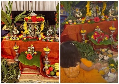Ganesh Chaturthi celebrations at Allu Arjun's home. Ganesh Chaturthi celebrations at Allu Arjun's home.