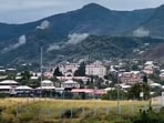 Smoke rising from artillery strikes on a hilltop outside Stepanakert, the capital of the Armenian-populated separatist region within Azerbaijani borders. 