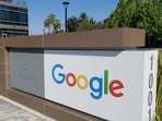 A sign is pictured outside a Google office near the company's headquarters in Mountain View, California.