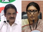 Congress general secretary KC Venugopal and Union minister Smriti Irani