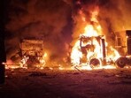 Russia-Ukraine War: Burning trucks following Russian drone attacks in Odesa region. Russia-Ukraine War: Burning trucks following Russian drone attacks in Odesa region.