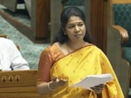 DMK MP Kanimozhi speaks in the Lok Sabha on Wednesday. DMK MP Kanimozhi speaks in the Lok Sabha on Wednesday.