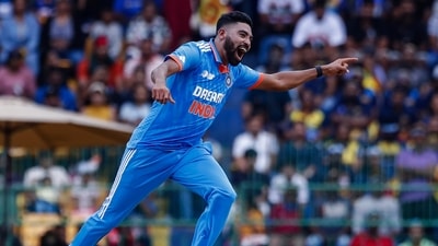 India's Mohammed Siraj celebrates the wicket of Sri Lanka's Dhananjaya de Silva during the Asia Cup final cricket match between India and Sri Lanka in Colombo, Sri Lanka (AP) India's Mohammed Siraj celebrates the wicket of Sri Lanka's Dhananjaya de Silva during the Asia Cup final cricket match between India and Sri Lanka in Colombo, Sri Lanka (AP)