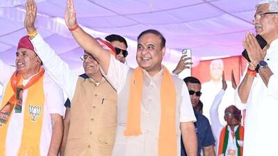 Assam chief minister Himanta Biswa Sarma arrived in Jodhpur on Wednesday to participate in the Bharatiya Janata Party’s (BJP) Parivartan Sankalp Yatra (Twitter/@himantabiswa) Assam chief minister Himanta Biswa Sarma arrived in Jodhpur on Wednesday to participate in the Bharatiya Janata Party’s (BJP) Parivartan Sankalp Yatra (Twitter/@himantabiswa)