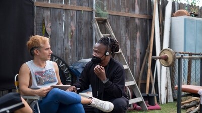 Director Roger Ross Williams and star Gael García Bernal on set during the shoot for Cassandro. Director Roger Ross Williams and star Gael García Bernal on set during the shoot for Cassandro.