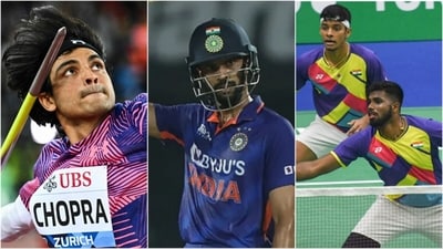 Neeraj Chopra (L), Indian men's team captain Ruturaj Gaikwad (c), and badminton men's doubles duo of Satwiksairaj Rankireddy and Chirag Shetty. (File) Neeraj Chopra (L), Indian men's team captain Ruturaj Gaikwad (c), and badminton men's doubles duo of Satwiksairaj Rankireddy and Chirag Shetty. (File)