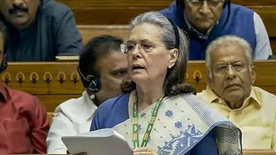 Congress MP Sonia Gandhi speaks in the Lok Sabha during a special session of the Parliament in New Delhi on Wednesday. (PTI) Congress MP Sonia Gandhi speaks in the Lok Sabha during a special session of the Parliament in New Delhi on Wednesday. (PTI)