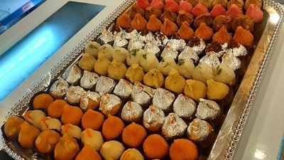 Variety of modaks at Chhappan Bhog in Lucknow (Deep Saxena/HT) Variety of modaks at Chhappan Bhog in Lucknow (Deep Saxena/HT)