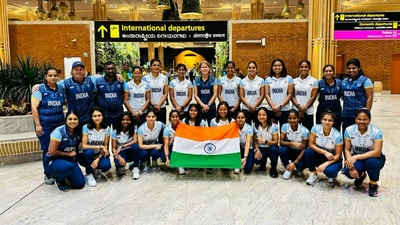 The Indian women's hockey team at the Bengaluru airport The Indian women's hockey team at the Bengaluru airport