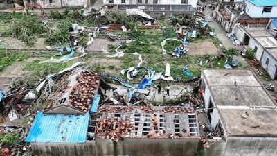 China Tornado: Aerial view shows damaged buildings after a tornado hit the city of Suqian, in China's eastern Jiangsu province. (AFP)