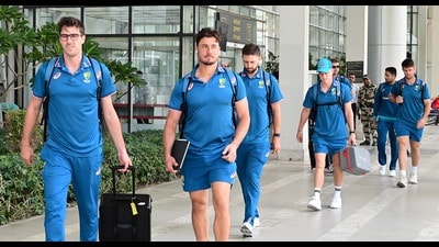The Australian team arriving at Shaheed Bhagat Singh International Airport on Wednesday ahead of the September 22 ODI against India in Mohali. (Keshav Singh/HT) The Australian team arriving at Shaheed Bhagat Singh International Airport on Wednesday ahead of the September 22 ODI against India in Mohali. (Keshav Singh/HT)
