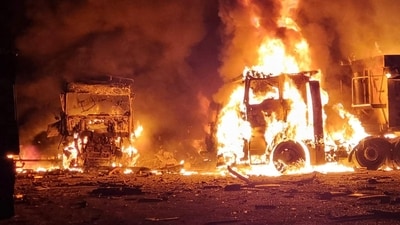 Russia-Ukraine War: Burning trucks following Russian drone attacks in Odesa region. (AFP)