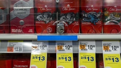 Locked up deodorant to prevent shoplifting are seen. (AFP) Locked up deodorant to prevent shoplifting are seen. (AFP)