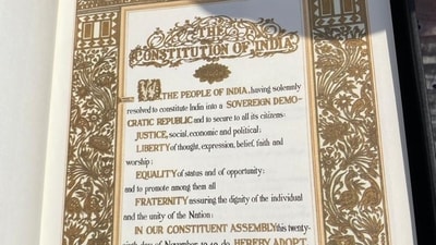 Congress leaders pointed out that the new copies of the Constitution issued lacked the words 'socialist' and 'secular' in the Preamble. Congress leaders pointed out that the new copies of the Constitution issued lacked the words 'socialist' and 'secular' in the Preamble.