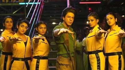 Shah Rukh Khan and his gang of girls in Jawan. Shah Rukh Khan and his gang of girls in Jawan.
