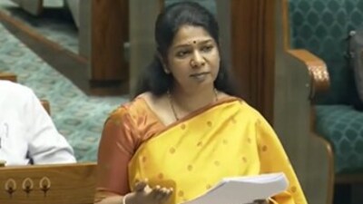 DMK MP Kanimozhi speaks in the Lok Sabha on Wednesday. (Sansad TV) DMK MP Kanimozhi speaks in the Lok Sabha on Wednesday. (Sansad TV)