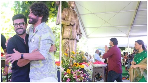 Ram Charan, Nagarjuna, Mahesh Babu and Namrata Shirodkar at the event. Ram Charan, Nagarjuna, Mahesh Babu and Namrata Shirodkar at the event.