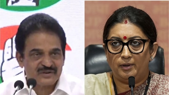 Congress general secretary KC Venugopal and Union minister Smriti Irani