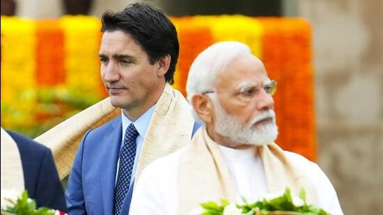 Prime Minister Narendra Modi and his Canadian counterpart Justin Trudeau at Rajghat in New Delhi during the G20 Summit earlier this month. (AP File Photo)