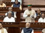 Prime Minister Narendra Modi and other ministers and members in the Rajya Sabha during the special session of the Parliament, in New Delhi.