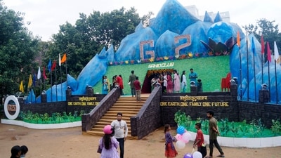 Devotees visit the G20 Summit themed Ganesh pandal to offer prayers to Lord Ganesha on the occasion of Ganesh Chaturthi in Bhubaneswar. (ANI) Devotees visit the G20 Summit themed Ganesh pandal to offer prayers to Lord Ganesha on the occasion of Ganesh Chaturthi in Bhubaneswar. (ANI)