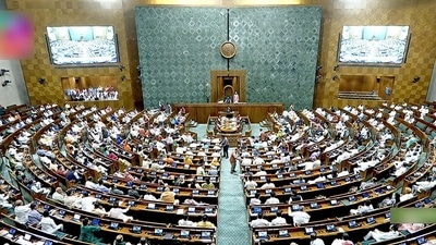 Members of Parliament while voting on clauses of the women's reservation bill on demand of an Opposition MP in Lok Sabha during the Special Session of Parliament in New Delhi on Wednesday. (ANI)