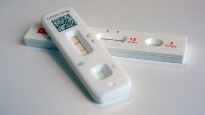 FILE - COVID-19 antigen home tests indicating a positive result are photographed in New York, April 5, 2023. The Biden administration has announced that it is providing $600 million in funding to produce new at-home COVID-19 tests and is restarting a website allowing Americans to again order up to four free tests per household. (AP Photo/Patrick Sison, File) (AP) FILE - COVID-19 antigen home tests indicating a positive result are photographed in New York, April 5, 2023. The Biden administration has announced that it is providing $600 million in funding to produce new at-home COVID-19 tests and is restarting a website allowing Americans to again order up to four free tests per household. (AP Photo/Patrick Sison, File) (AP)
