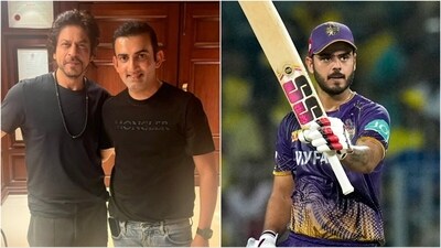 Gautam Gambhir posted a picture with Shah Rukh Khan on Thursday; Nitish Rana (R) had an interesting reaction to the post (X/IPL) Gautam Gambhir posted a picture with Shah Rukh Khan on Thursday; Nitish Rana (R) had an interesting reaction to the post (X/IPL)