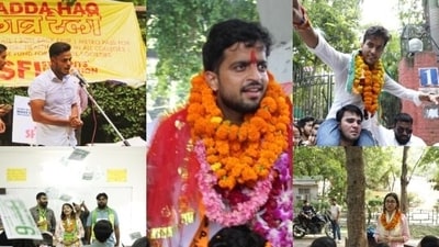 DU students will vote for their neta of choice, today, as DUSU elections are being conducted after four years. (Shantanu Bhattacharya/HT) DU students will vote for their neta of choice, today, as DUSU elections are being conducted after four years. (Shantanu Bhattacharya/HT)