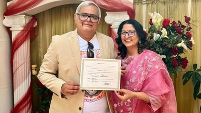 Hansal Mehta and Safeena at their wedding last year. Hansal Mehta and Safeena at their wedding last year.