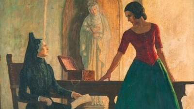 Painting named Romona sold at an auction. (Instagram/@Bonhams Skinner)