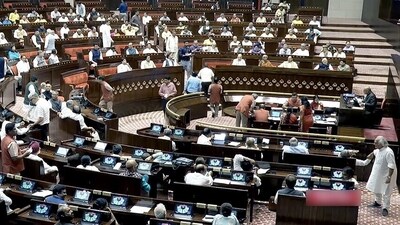 MPs in the Rajya Sabha following the voting on Women's Reservation Bill during the Special Session of Parliament, in New Delhi on Thursday. (ANI Photo/SansadTV) MPs in the Rajya Sabha following the voting on Women's Reservation Bill during the Special Session of Parliament, in New Delhi on Thursday. (ANI Photo/SansadTV)