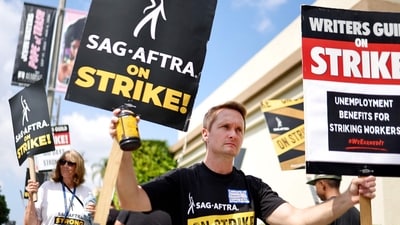 LOS ANGELES, CALIFORNIA - . The Writers Guild of America and Alliance of Motion Picture and Television Producers (AMPTP) are set to meet for a new round of contract talks this week in the four-months long writers strike. Mario Tama/Getty Images/AFP (Photo by MARIO TAMA / GETTY IMAGES NORTH AMERICA / Getty Images via AFP) (Getty Images via AFP) LOS ANGELES, CALIFORNIA - . The Writers Guild of America and Alliance of Motion Picture and Television Producers (AMPTP) are set to meet for a new round of contract talks this week in the four-months long writers strike. Mario Tama/Getty Images/AFP (Photo by MARIO TAMA / GETTY IMAGES NORTH AMERICA / Getty Images via AFP) (Getty Images via AFP)