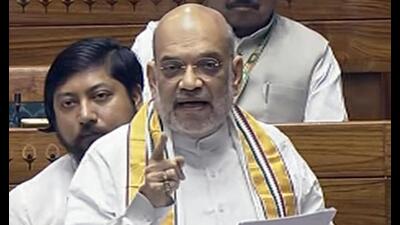 Union home minister Amit Shah speaks in Lok Sabha during the Special Session of Parliament in New Delhi on Wednesday. (ANI) Union home minister Amit Shah speaks in Lok Sabha during the Special Session of Parliament in New Delhi on Wednesday. (ANI)